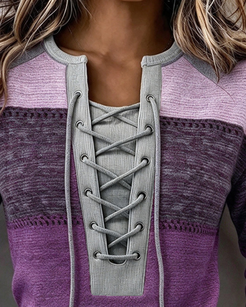 Tie Striped Color Block Fitted Sweatshirt