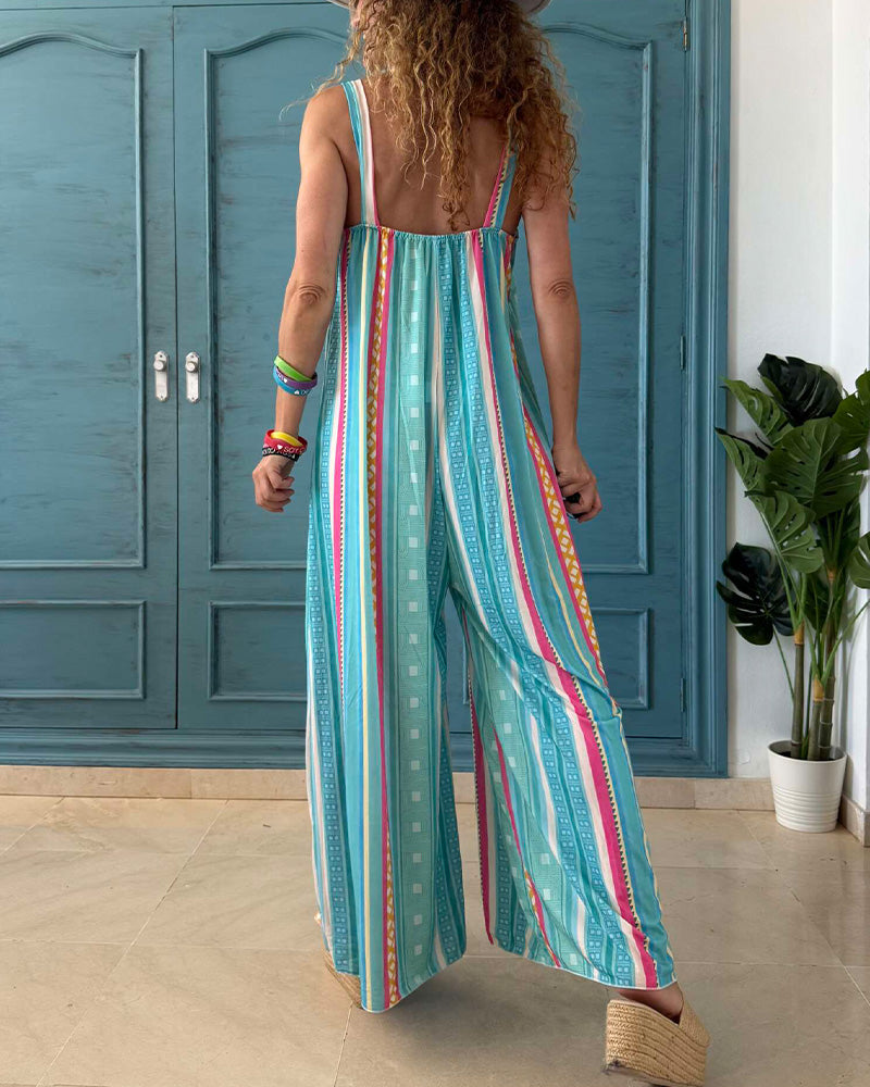 Casual Printed Wide Leg Jumpsuits