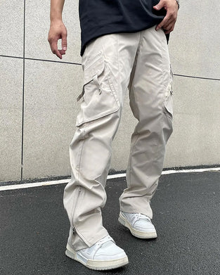 Solid Color Zip Pocket Casual Men's Pants