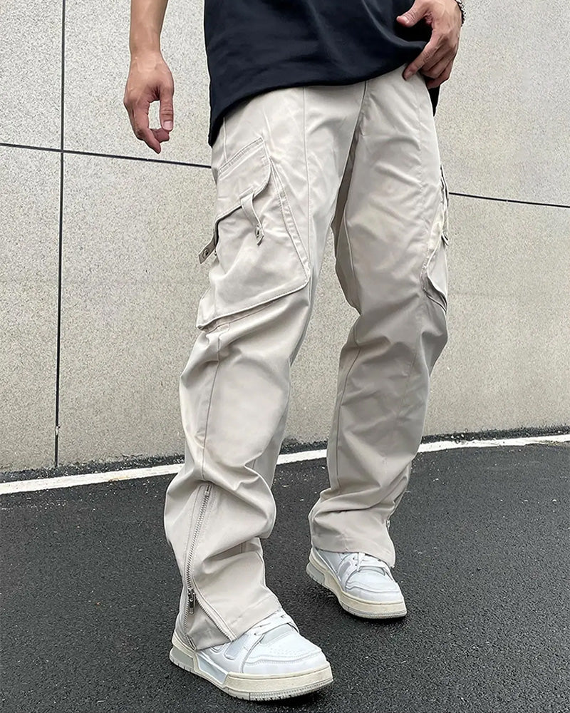 Solid Color Zip Pocket Casual Men's Pants