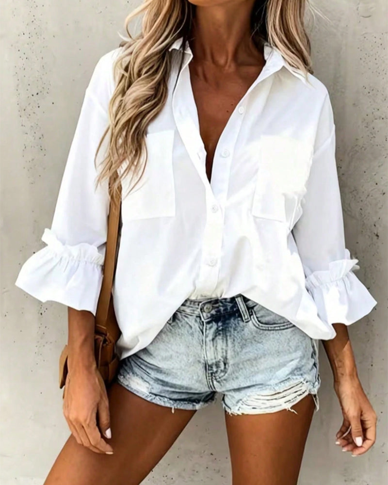 Solid Color Pocket Casual Shirt