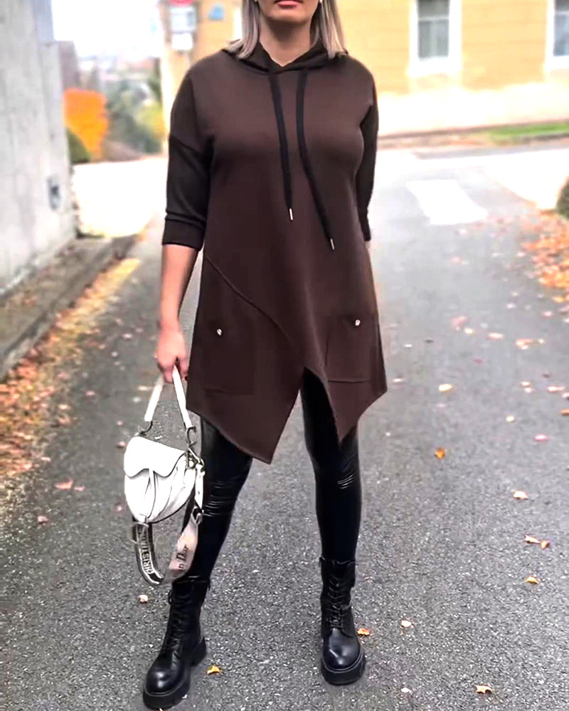 Hooded Casual Slits Long Sleeve Hoodie