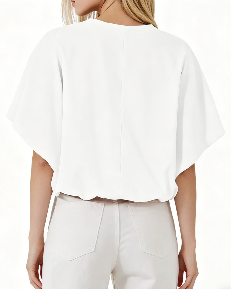 Solid Color Puff Sleeve Cropped Top