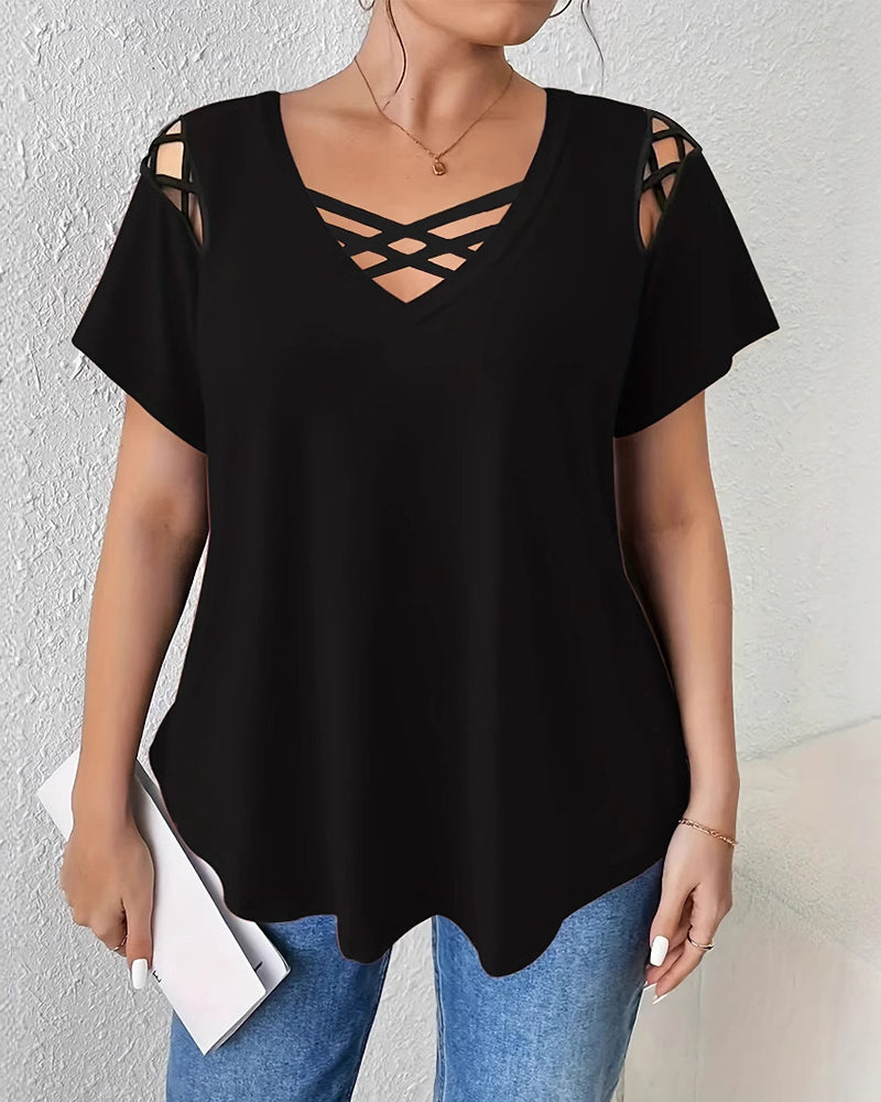 Solid Short Sleeve Crisscross Strap T-Shirt