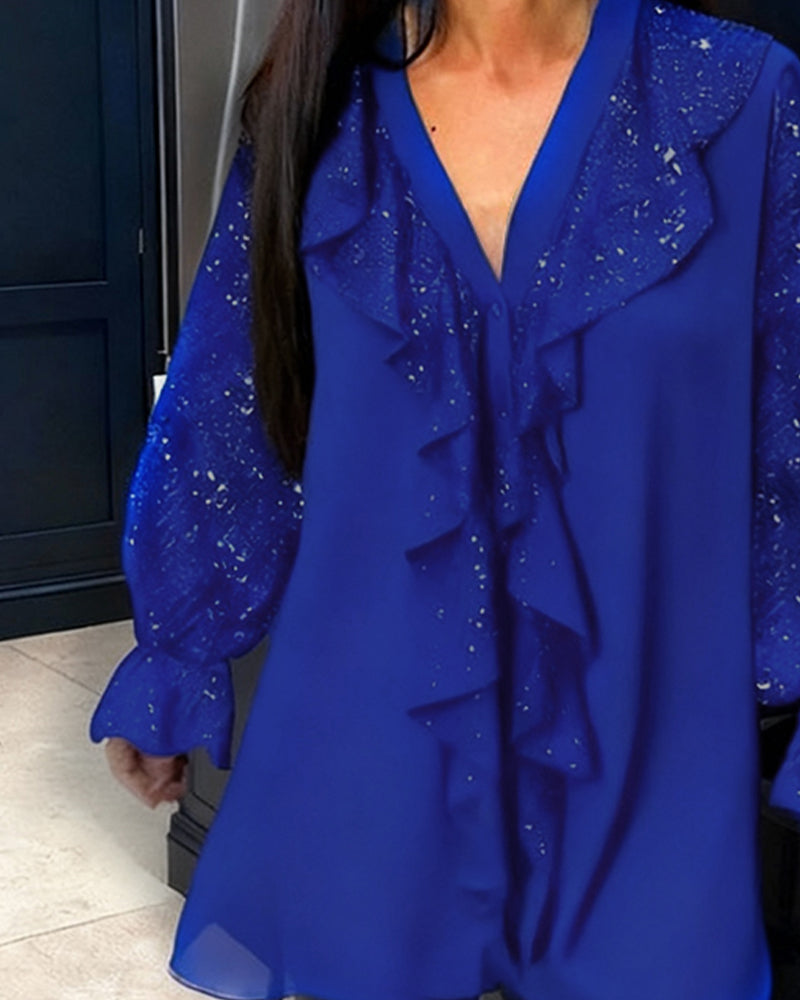 Solid Color Ruffled Loose Blouses