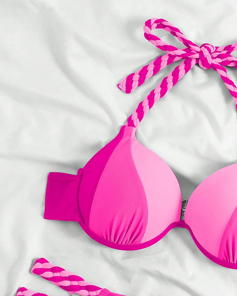 Colorblock halterneck bikini set