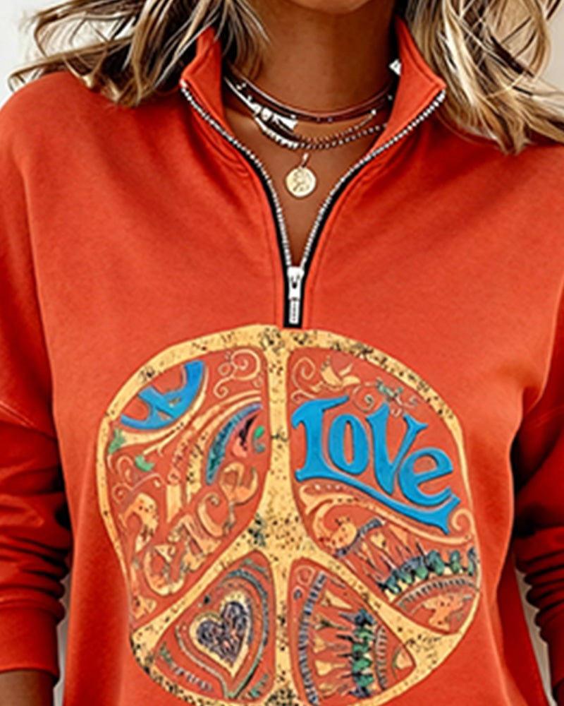 Half Zip Collar Letter Print Sweatshirt