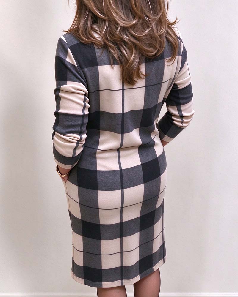 Plaid Turtleneck Slim Fit Dress