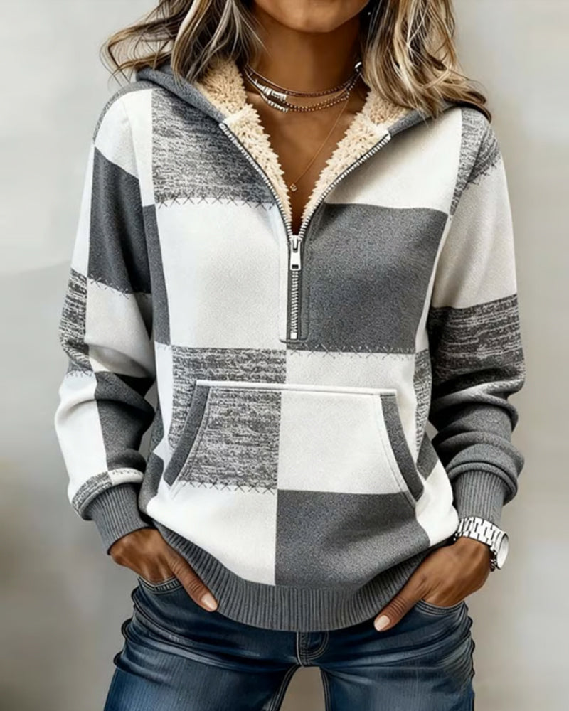 Fashionable Half-Zip Printed Hoodie