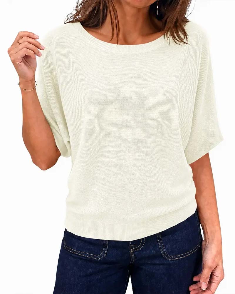 Crew Neck Short Sleeve Solid Pullover