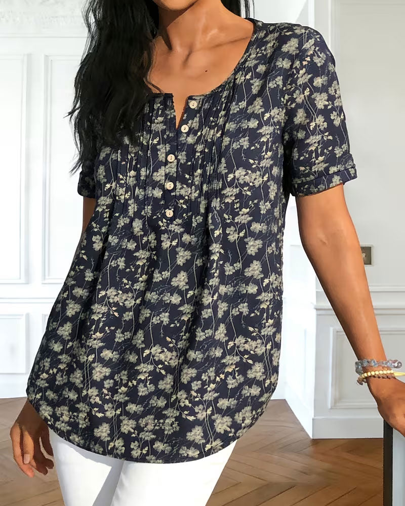 Vintage Shirred Floral Blouse
