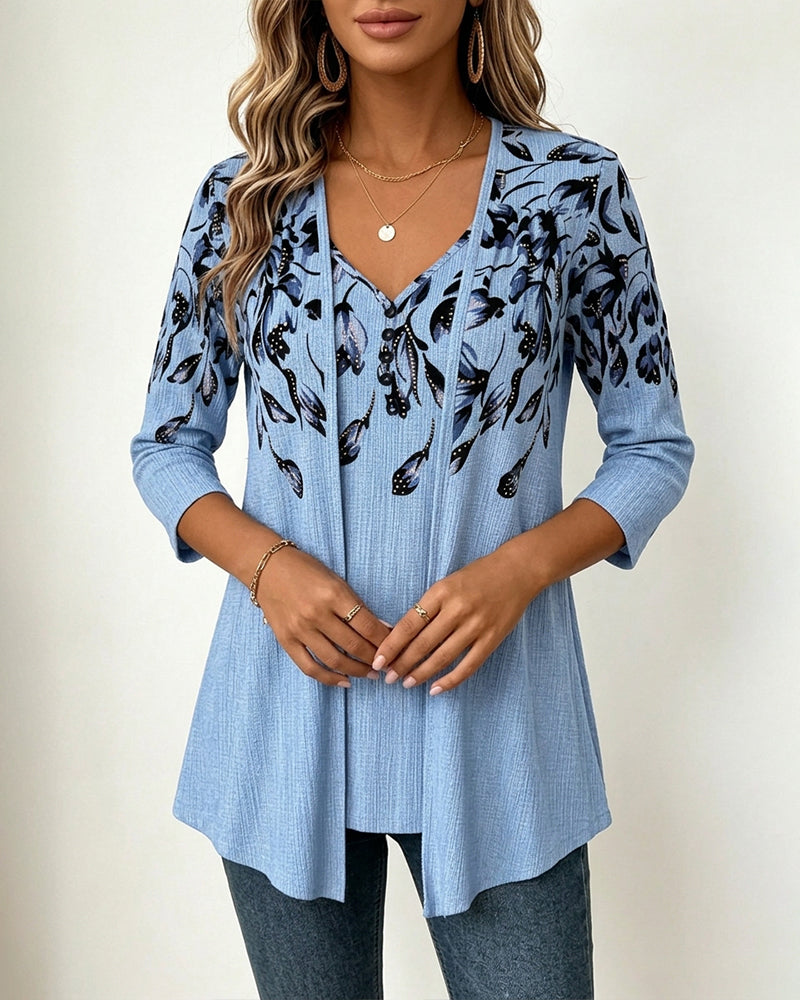 Floral Print Mock Two-Piece Top