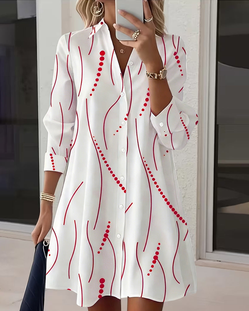 Wavy Lapel Shirt Dress