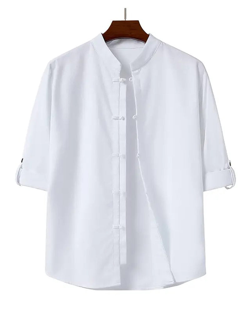 Chinese Style Square Neck Casual Shirt
