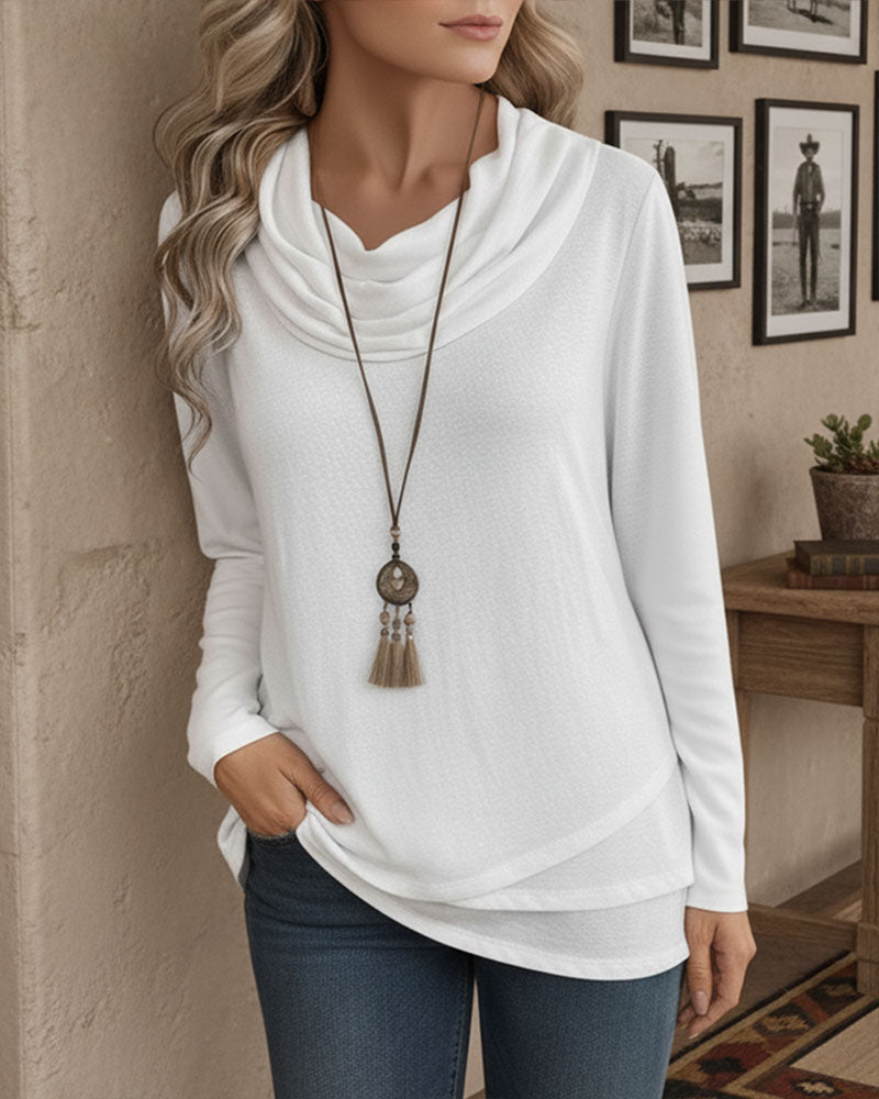 Cowl Collar Irregular Long Sleeve Top