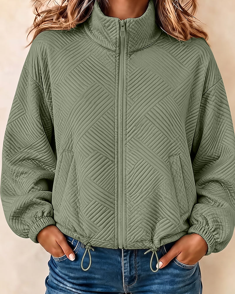 Stand Collar Zipper Short Coat