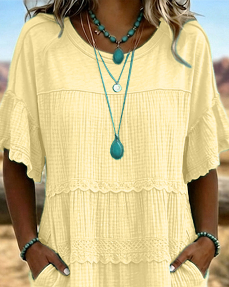 Short Sleeve Pocket Long Dress