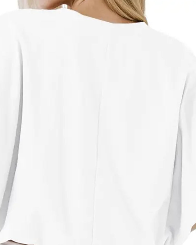 Solid Color Puff Sleeve Cropped Top