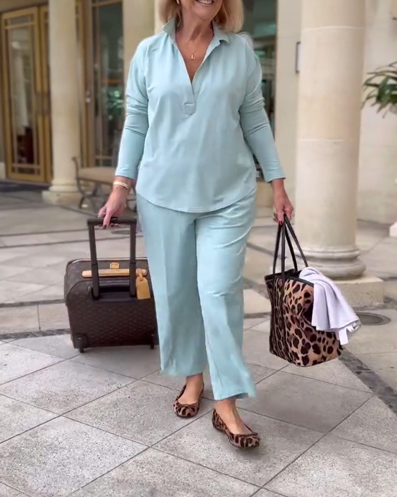 Long-Sleeved Lapel Sports Top