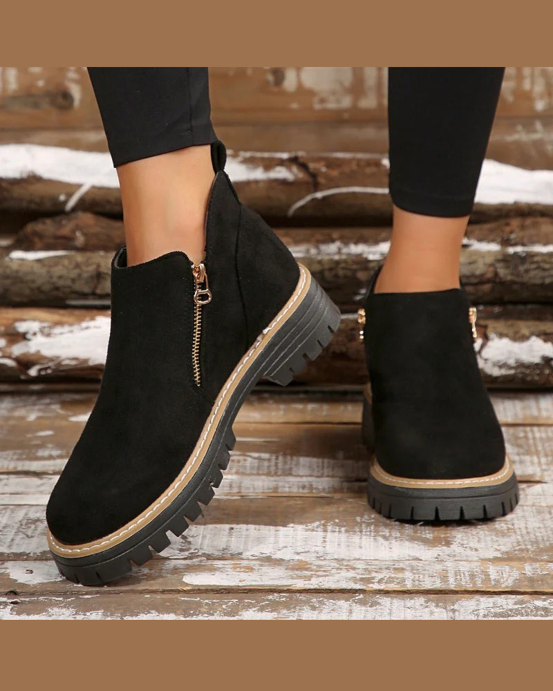 🔥Autumn And Winter Treats🔥Ladies' Boots With Round Toe And Side Zipper