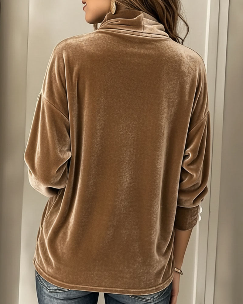 Solid Color High Neck Velvet Top