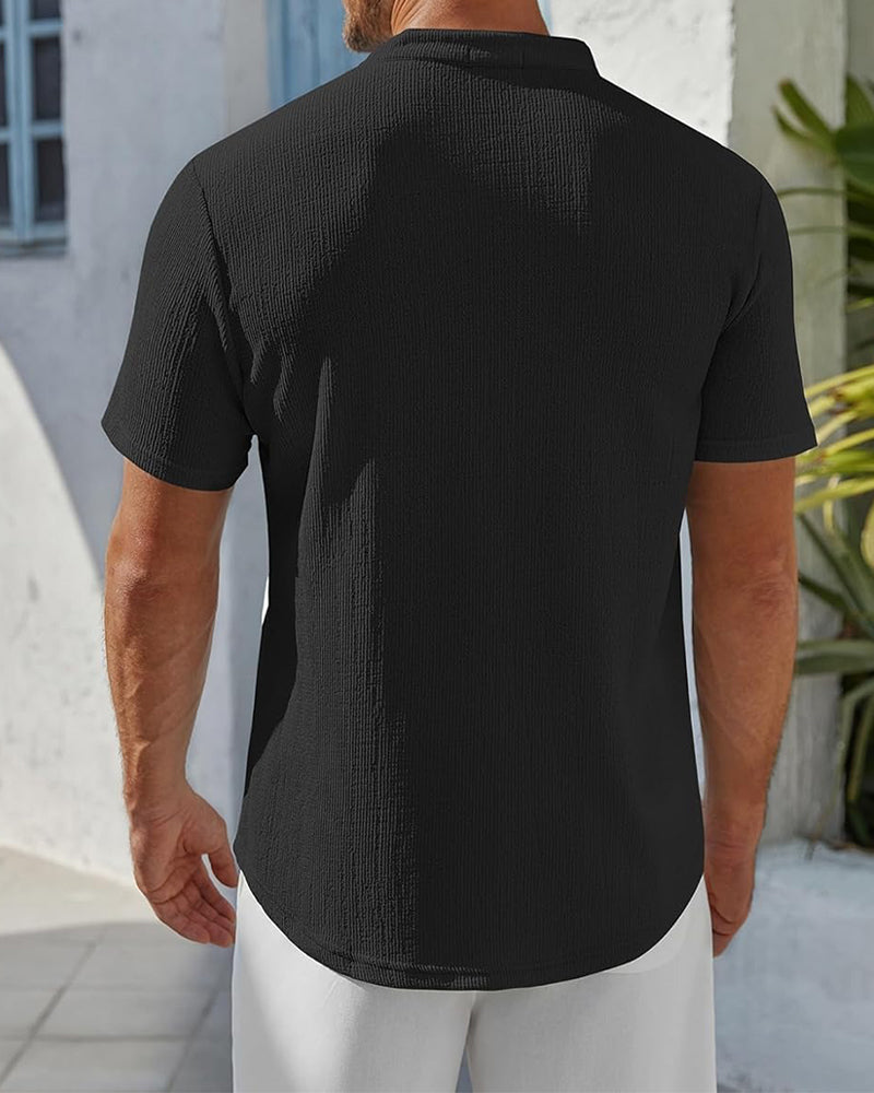 Solid Color Loose Henley Shirt