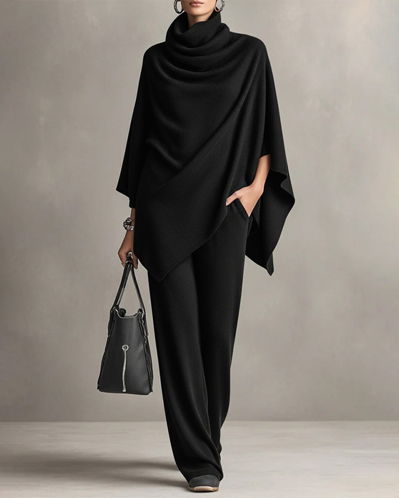 Turtleneck Top Wide-Leg Pants Set