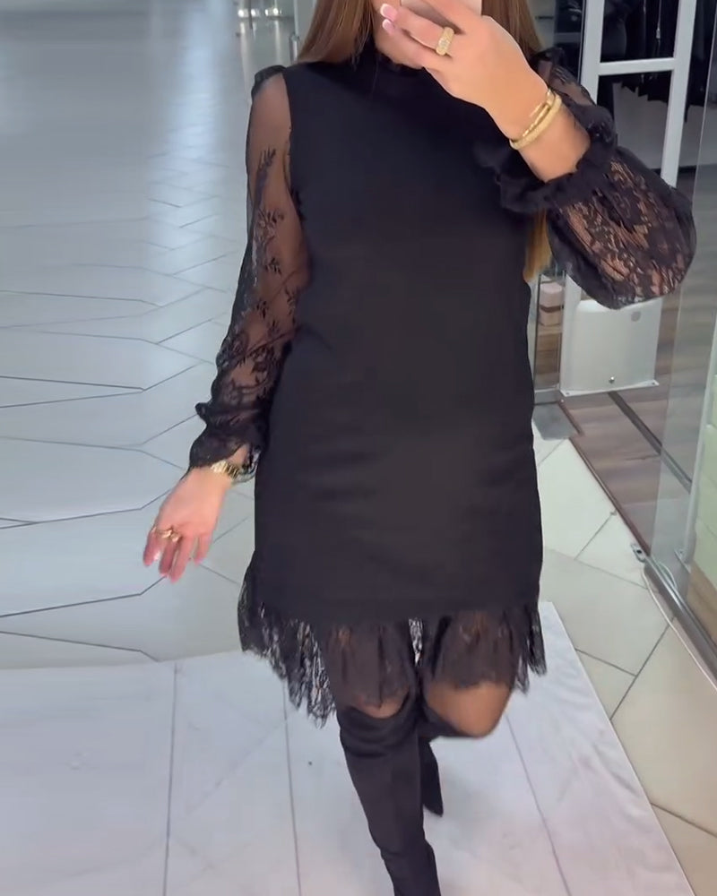 Lace-Trimmed Patchwork Dress