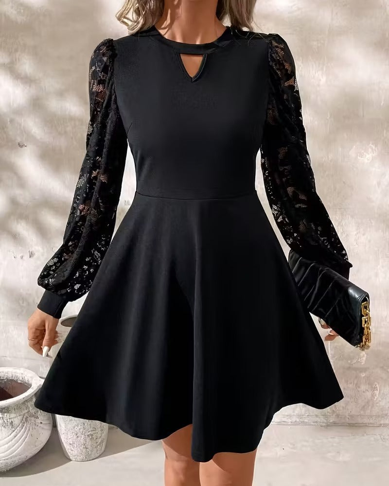 Fashionable Lace-Trimmed A-Line Dress