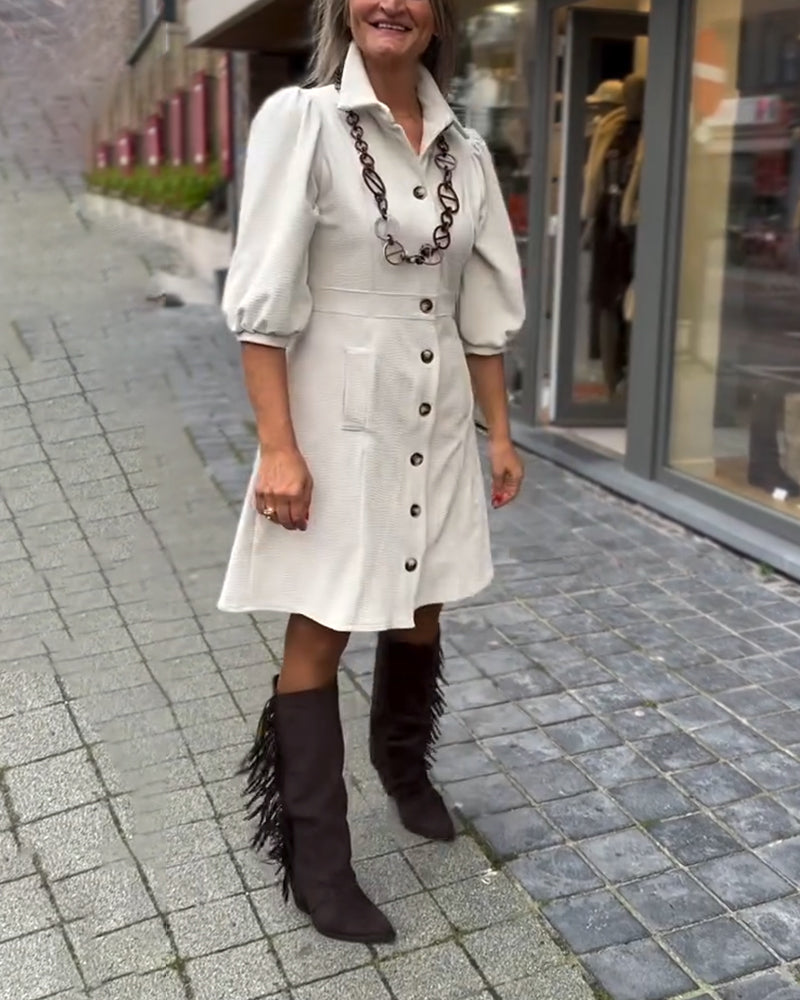 Collared Three-Quarter Sleeve Dress