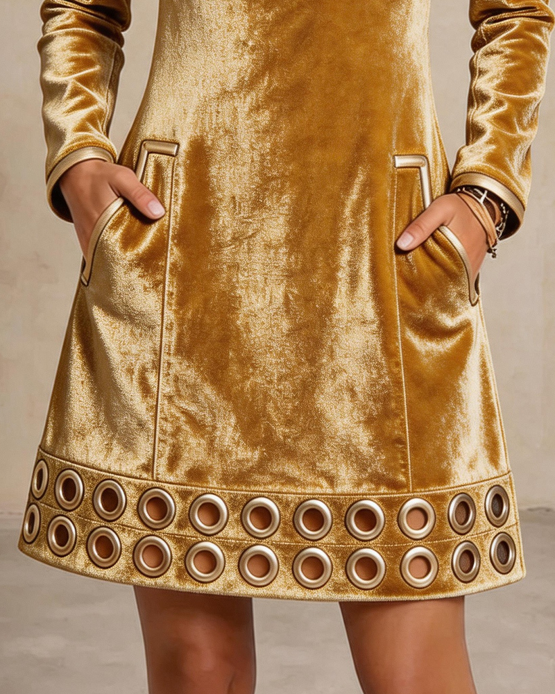 Lapel Zipper Pocket Metal Ring Dress