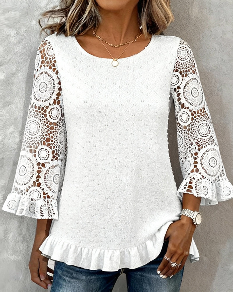 Stylish Ruffled Solid Color Blouse
