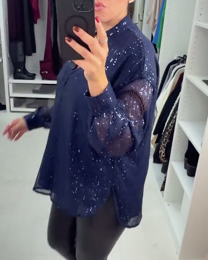 V-Neck Sequined Workwear Blouse