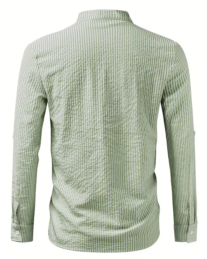 Stand Collar Striped Men's Shirt
