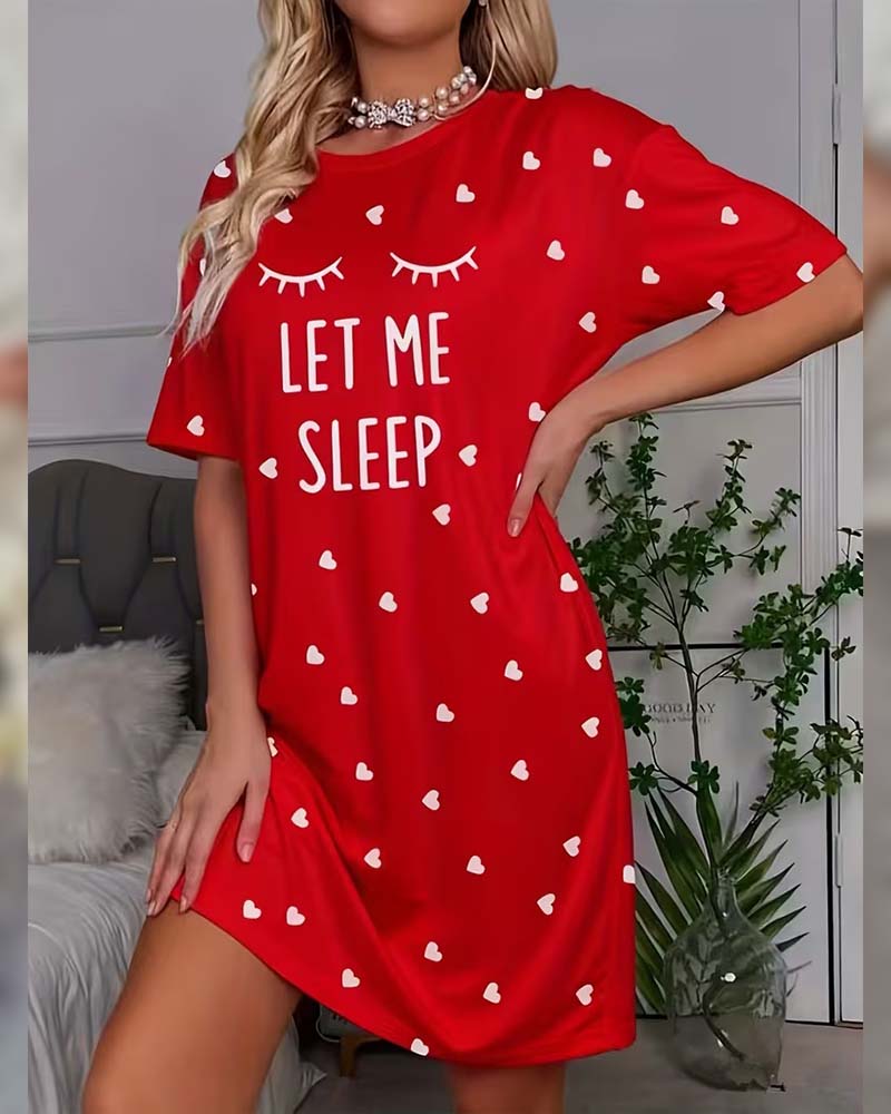 Letter Heart Print Casual Nightgown Dress