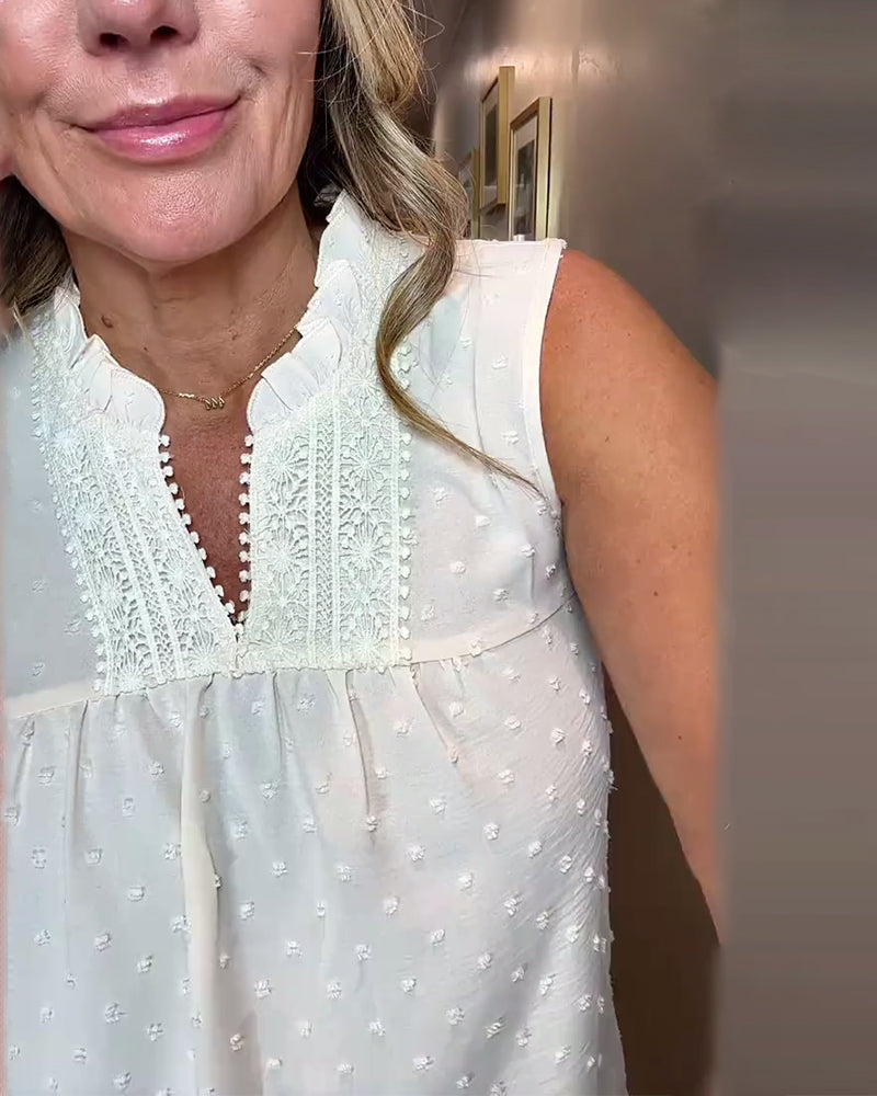 V-Neck Lace Patchwork Sleeveless Tank Top