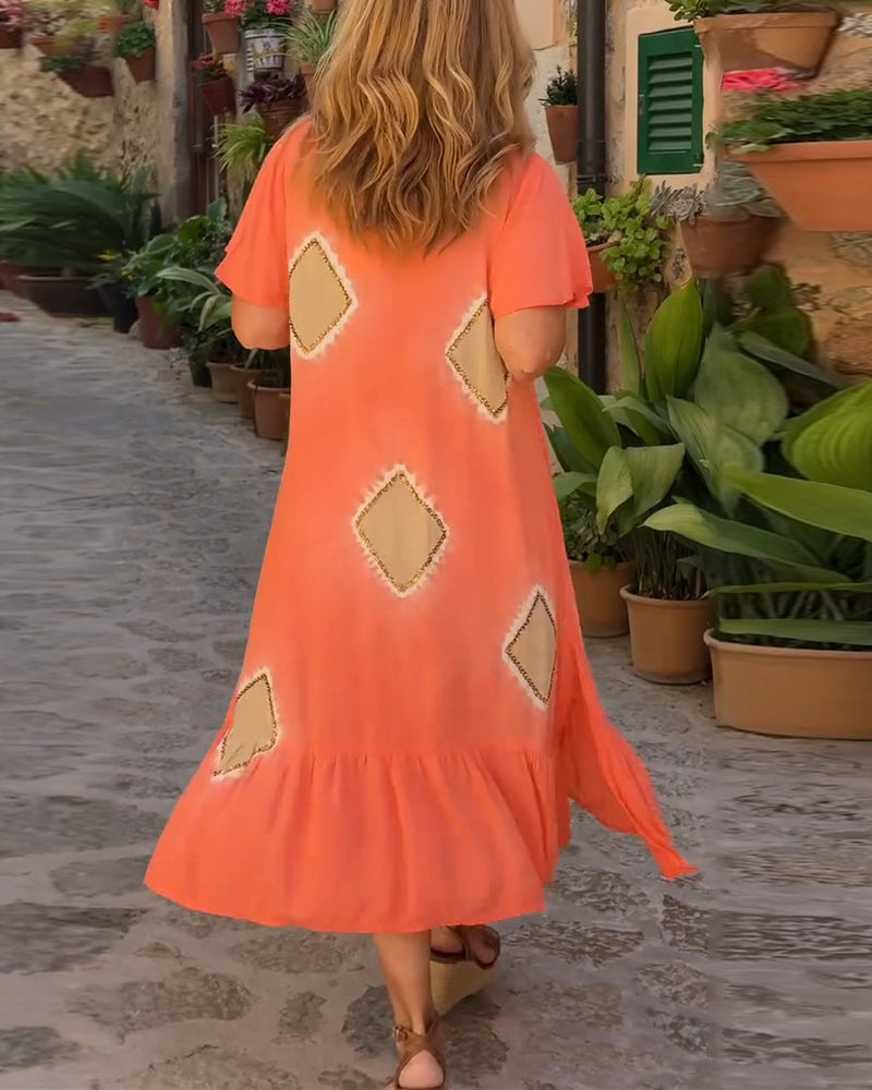 Geometric Print V-Neck Loose Dress