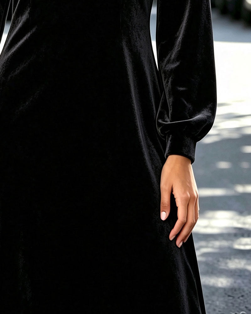 Crewneck Button Sheer A-Line Dress