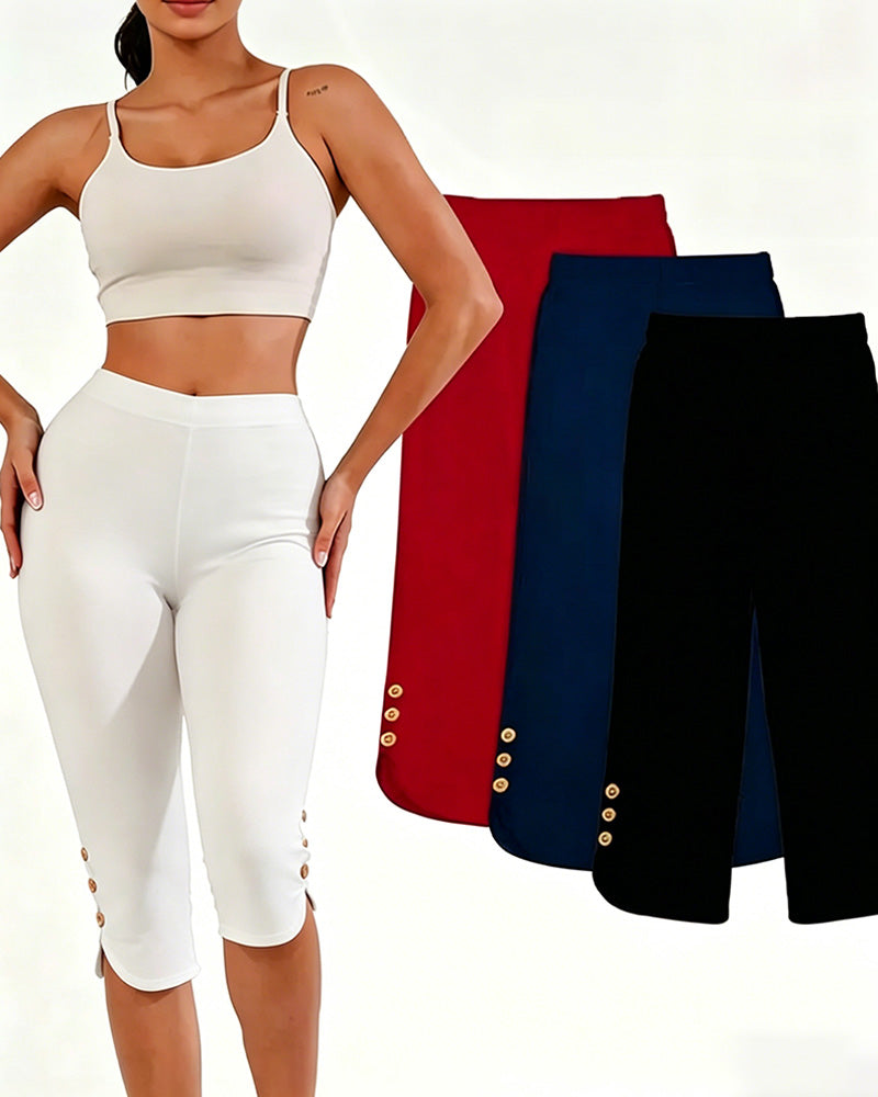 Solid Color Slim-Fit Cropped Leggings