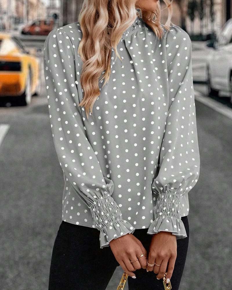 Polka Dot Long-Sleeved Blouse