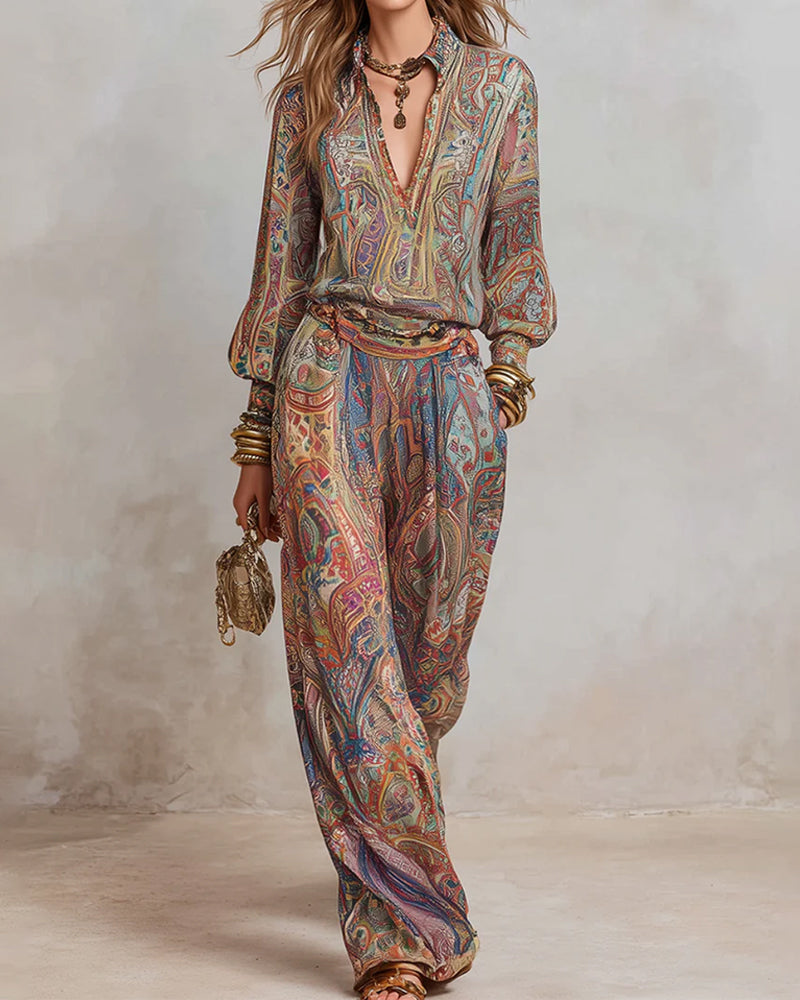 Bohemian Wide-Leg Pants Set