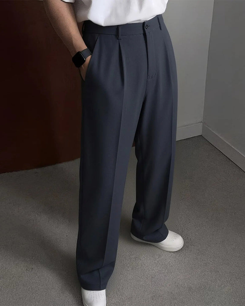 Men'S Pocket Pleated Straight Pants