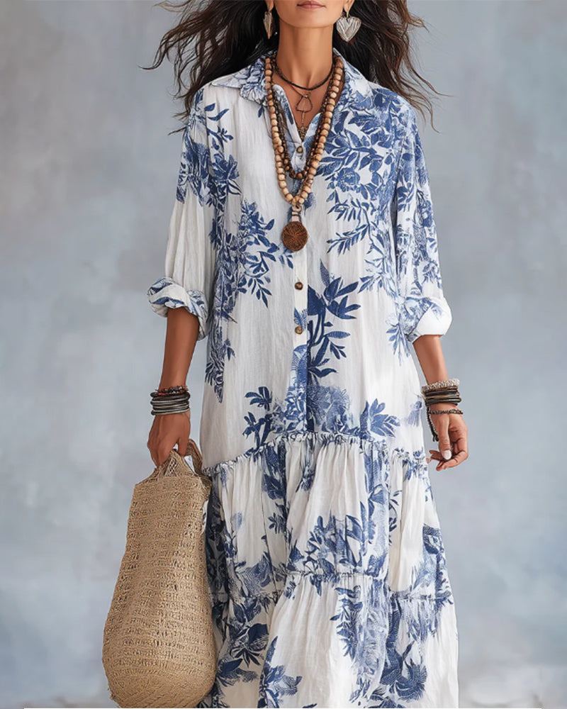 Casual Printed Lapel Dress