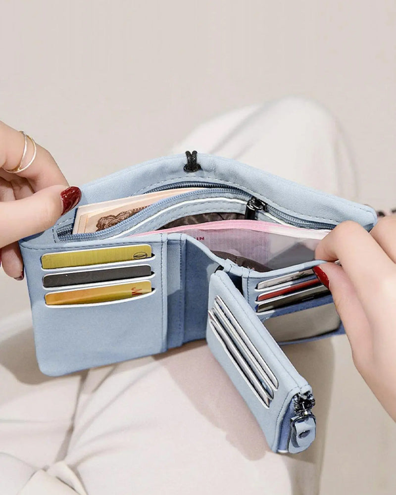 Women's Elegant Minimalist Short Wallet with Wristlet, Casual Versatile Zipper Card Holder Wallet, Trendy Wallet for Daily Use