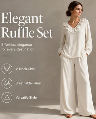 Ruffled V-Neck Long Sleeve Set