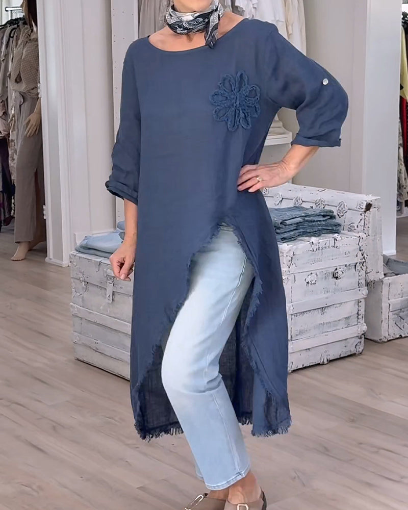 Raw-Edge Slit Asymmetrical Blouse
