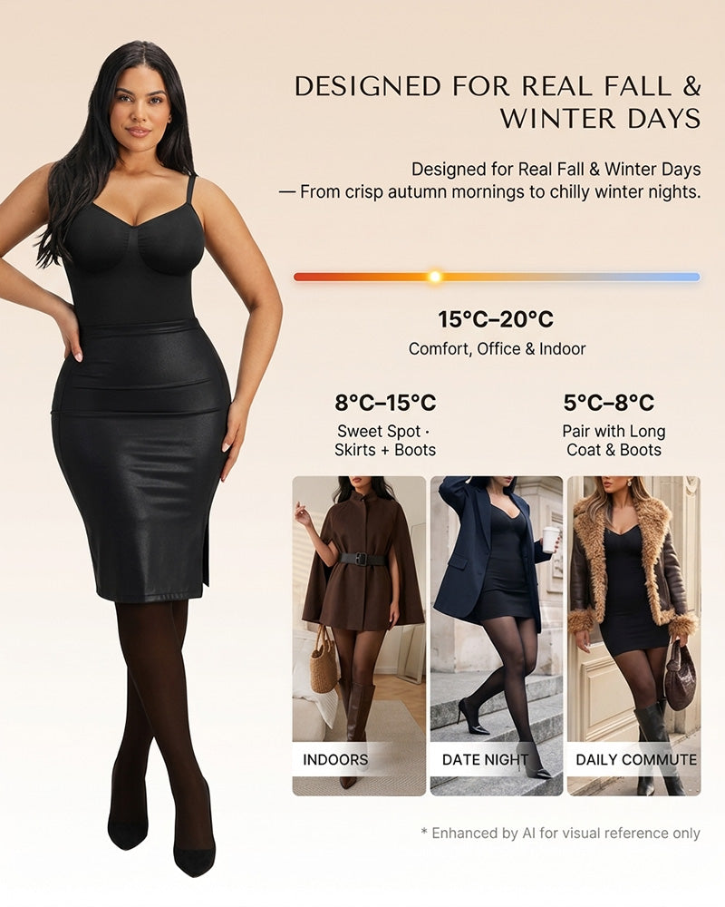 Sheer-Panel with Fleece Lined Tights Stay-Warm Tummy Control Sheer Effect Tights Bodysuit