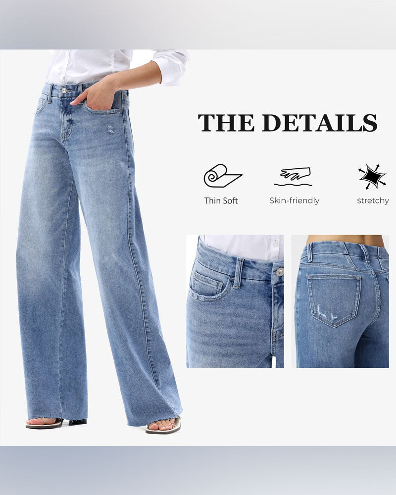 Pocket Button Wide Leg Jeans