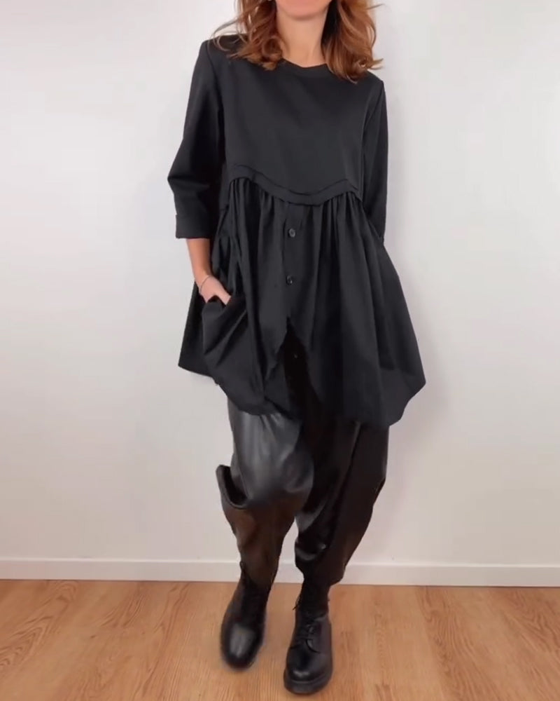 Irregular A-Line Pleated Blouse