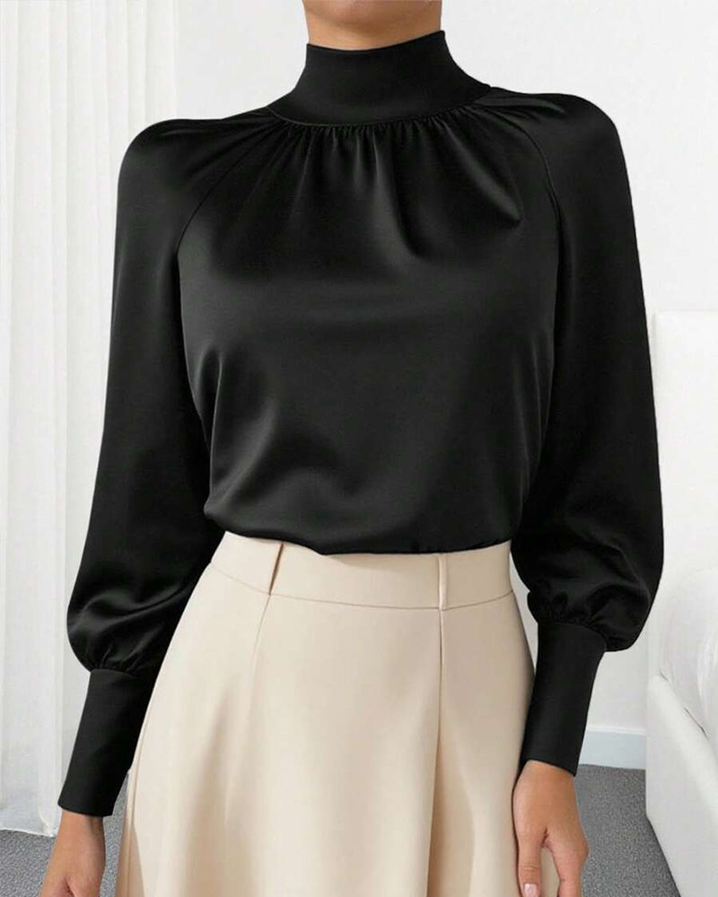 Lantern Sleeve High Neck Blouse